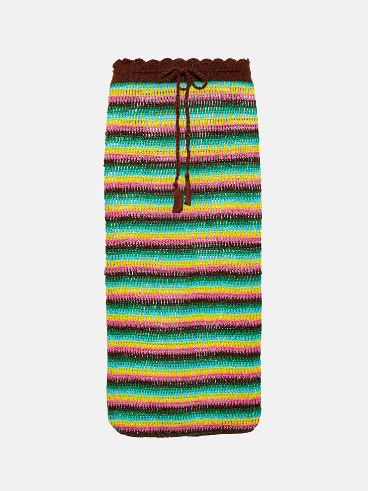Striped crochet cotton midi skirt