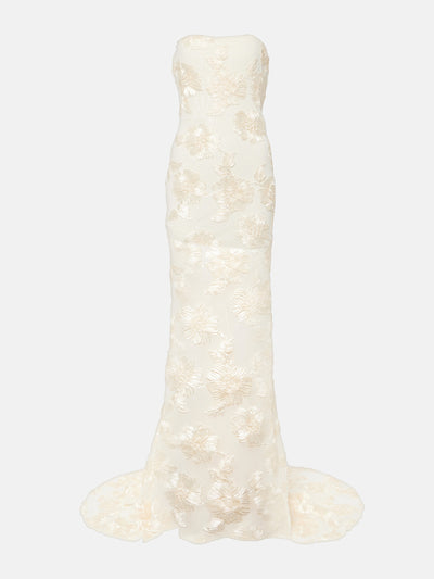 Rotate Bridal Alberty floral-appliqué mesh gown at Collagerie