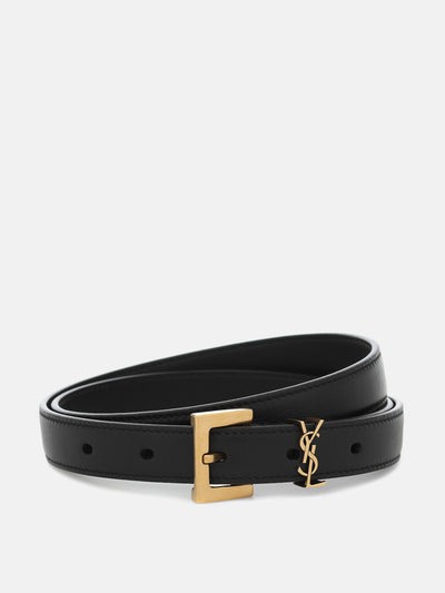 Saint Laurent Cassandre slim leather belt at Collagerie