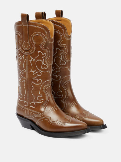 Ganni Embroidered leather cowboy boots at Collagerie