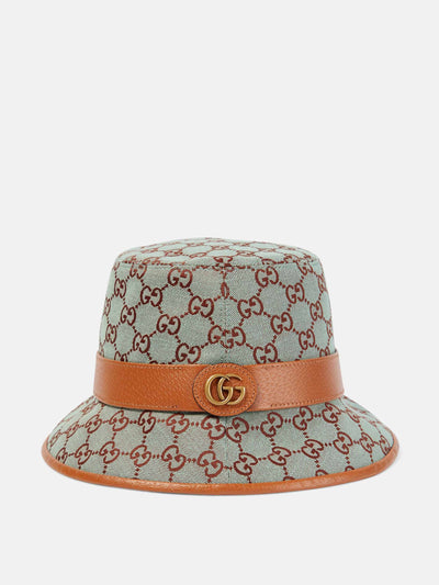 Gucci Jago GG leather-trimmed bucket hat at Collagerie