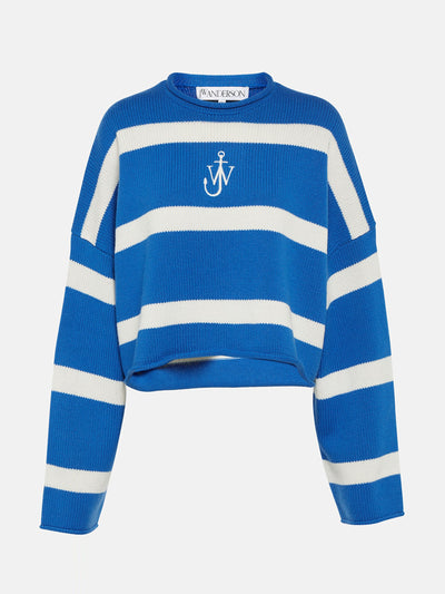 Jw Anderson Striped cropped wool and cashmere sweater at Collagerie