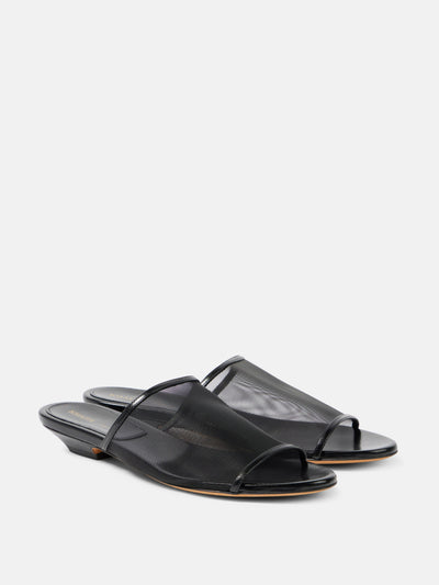 Khaite Marion leather-trimmed mesh mules at Collagerie