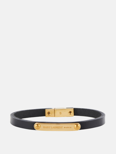 Saint Laurent Logo leather bracelet at Collagerie