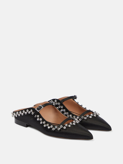 Malone Souliers Gala embellished satin mules at Collagerie