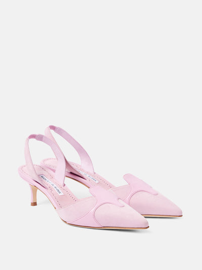 Manolo Blahnik Poligleto 50 suede slingback pumps at Collagerie