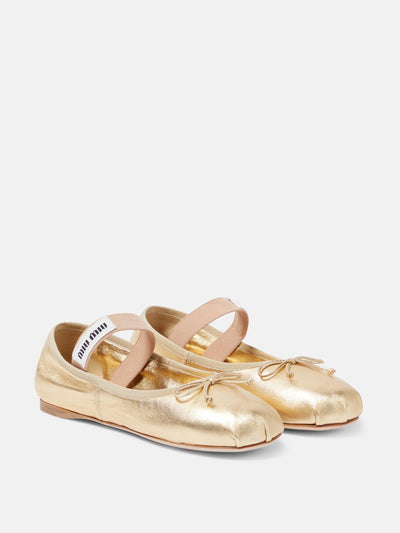 Miu Miu Metallic leather ballet flats at Collagerie