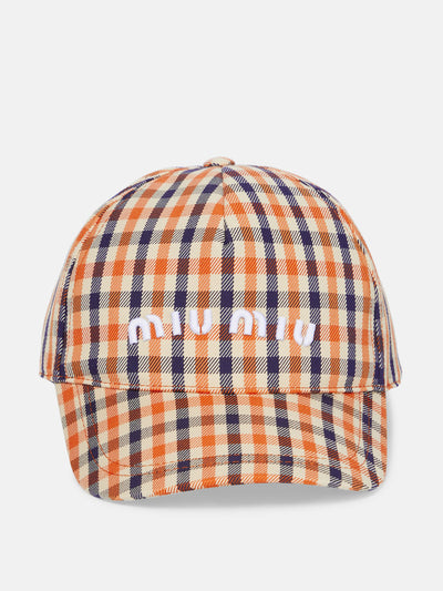 Miu Miu Checked cotton-blend cap at Collagerie