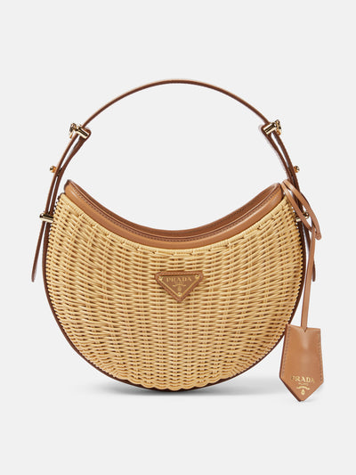 Prada Arqué woven leather-trimmed shoulder bag at Collagerie