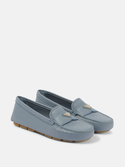 Prada Logo leather moccasins at Collagerie