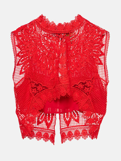 Farm Rio Red Toucan guipure lace top at Collagerie