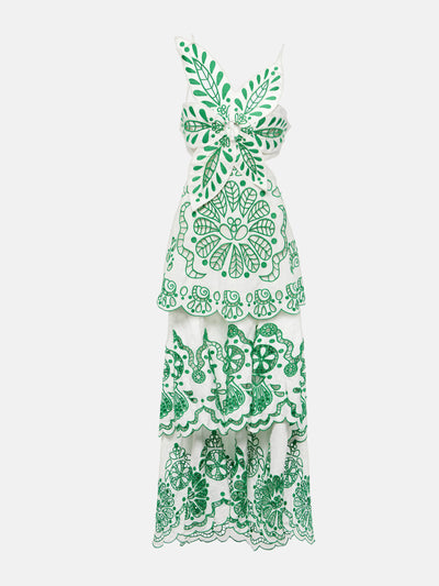 Farm Rio Flower Richelieu linen midi dress at Collagerie