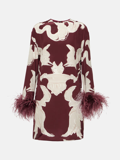 Valentino Printed feather-trimmed silk minidress at Collagerie