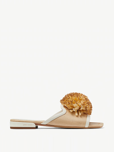 Jimmy Choo Raffia pom pom flats at Collagerie