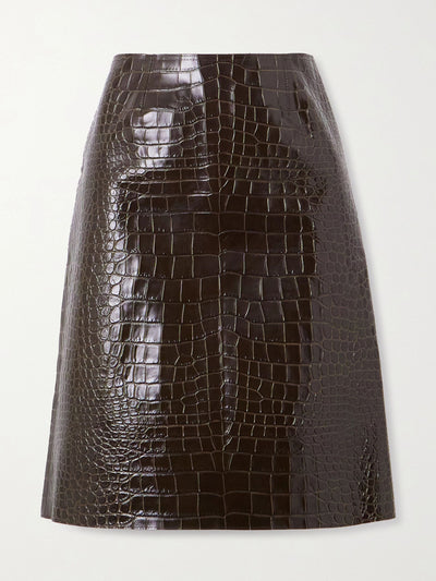 16Arlington Wile glossed croc-effect leather midi skirt at Collagerie