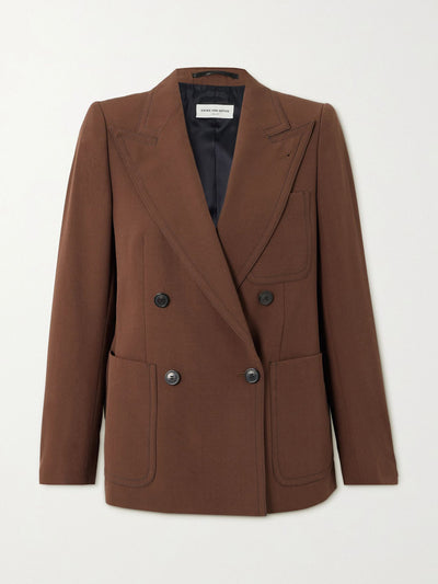 Dries Van Noten Double-breasted topstitched wool blazer at Collagerie