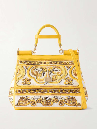 Dolce & Gabbana Maiolica Sicily medium leather-trimmed canvas-jacquard shoulder bag at Collagerie