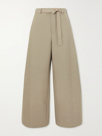 Sacai Cropped belted satin-trimmed woven straight-leg pants at Collagerie