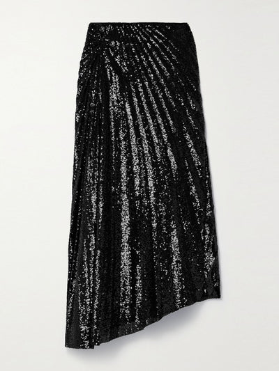 A.L.C. Tori asymmetric pleated sequined tulle midi skirt at Collagerie