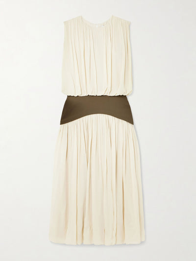 Abadia Bubble grain de poudre-trimmed pleated chiffon gown at Collagerie