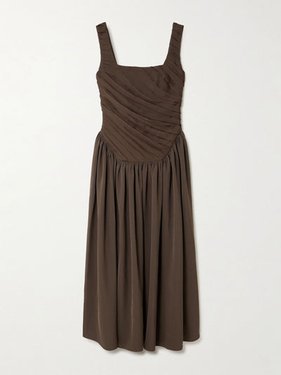 Abadia Kaia ruched gathered chiffon and twill midi dress at Collagerie