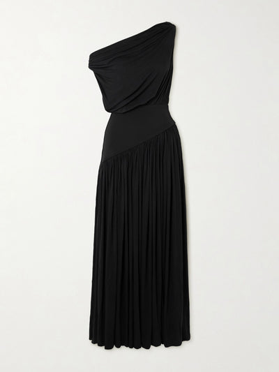 Abadia One-shoulder asymmetric draped jersey-trimmed stretch-bamboo maxi dress at Collagerie