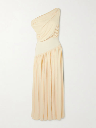 Abadia One-shoulder asymmetric draped jersey-trimmed stretch-bamboo maxi dress at Collagerie
