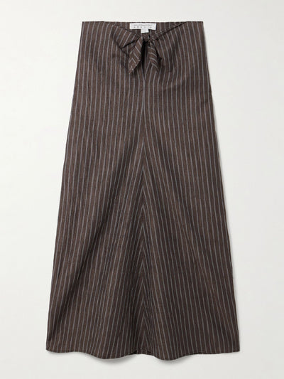 Abadia Tie-detailed pinstriped linen-blend midi skirt at Collagerie