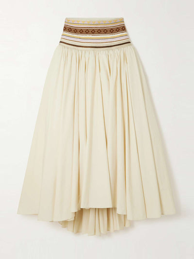 Abadia Sadu asymmetric jacquard-trimmed cotton-blend poplin maxi skirt at Collagerie