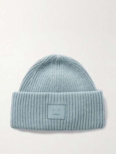 Acne Studios Appliquéd ribbed wool and yak hair-blend beanie at Collagerie