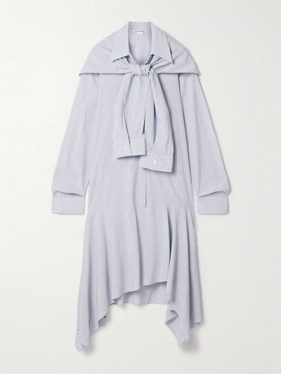 Acne Studios Asymmetric draped striped voile shirt dress at Collagerie