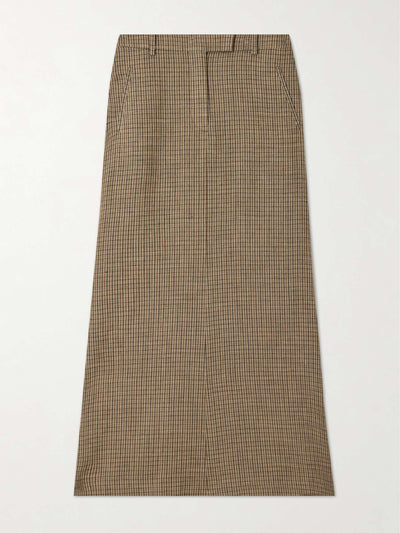 Acne Studios Embroidered checked linen-blend maxi skirt at Collagerie