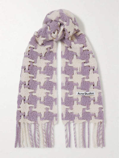 Acne Studios Fringed houndstooth alpaca-blend bouclé scarf at Collagerie