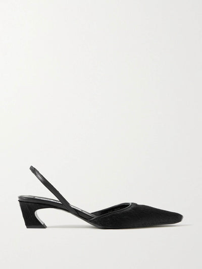 Acne Studios Black leather-trimmed calf hair slingback pumps at Collagerie