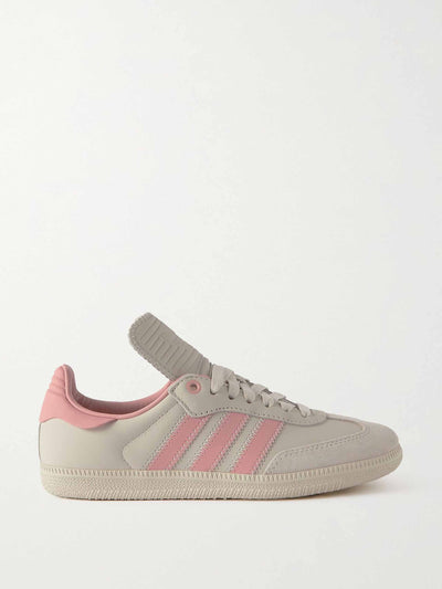 Adidas Originals Humanrace samba suede trimmed leather sneakers at Collagerie