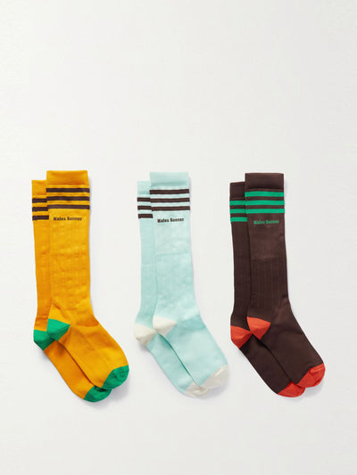 Adidas X Wales Bonner Multicolored stripe socks (set of 3) at Collagerie