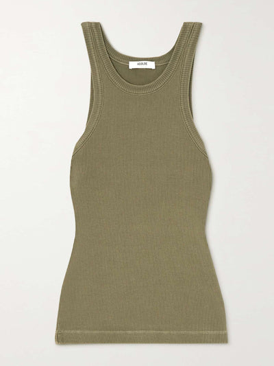 Agolde Green ribbed-knit organic cotton-blend tank top at Collagerie