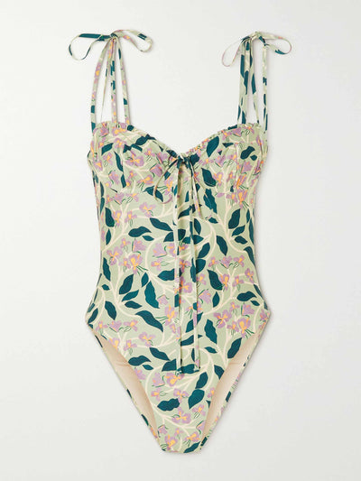 Agua By Agua Bendita Green floral underwired swimsuit at Collagerie