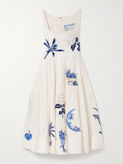 Agua By Agua Bendita Frontera appliquéd linen midi dress at Collagerie
