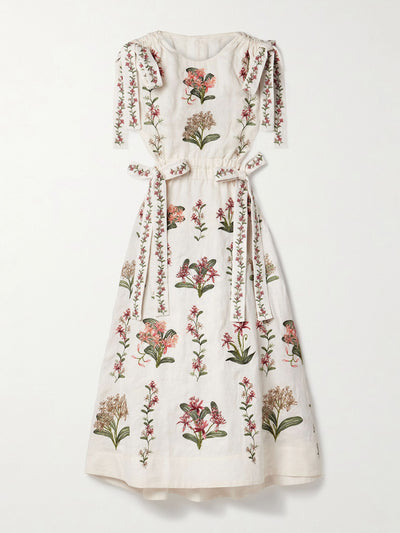 Agua By Agua Bendita Guanguacó Orquidea cutout embroidered linen midi dress at Collagerie