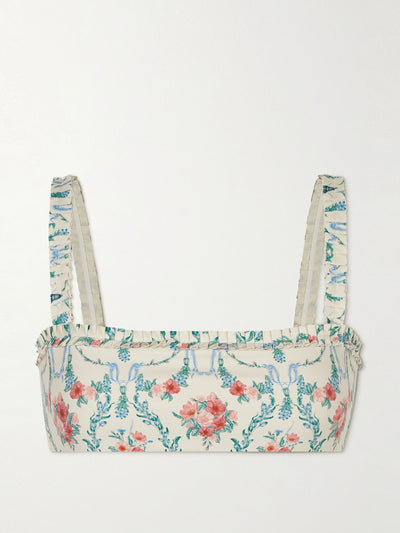 Agua By Agua Bendita Olmo Mosqueta printed ruffled recycled bandeau bikini top at Collagerie