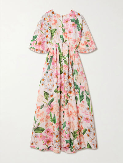 Agua by Agua Bendita Gesto Jardinera pleated floral-print linen maxi dress at Collagerie