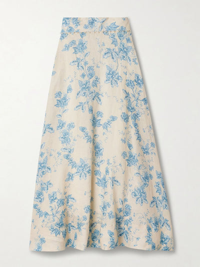 Agua By Agua Bendita Bergamota Bougainvillea embellished floral-print linen midi skirt at Collagerie