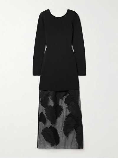 Aje Wilder layered stretch-knit and embroidered mesh maxi dress at Collagerie