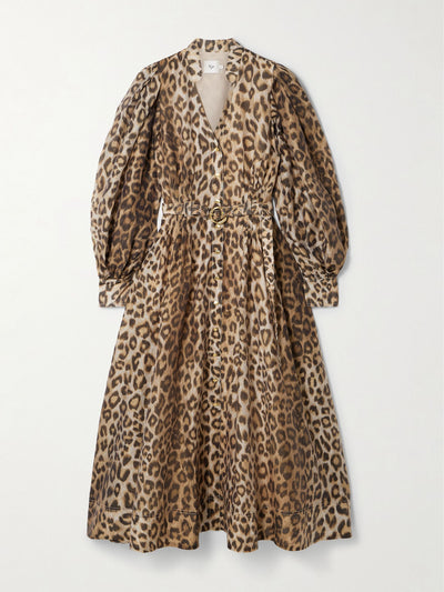 Aje Isabella belted leopard-print Lyocell-blend midi shirt dress at Collagerie