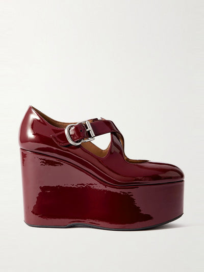 Alaïa 110 patent-leather platform wedge Mary Jane pumps at Collagerie