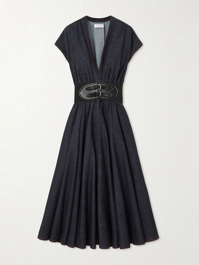 Alaïa Belted denim midi wrap dress at Collagerie