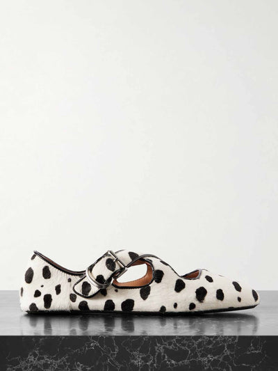 Alaïa Criss Cross  leather-trimmed pony hair ballet flats at Collagerie