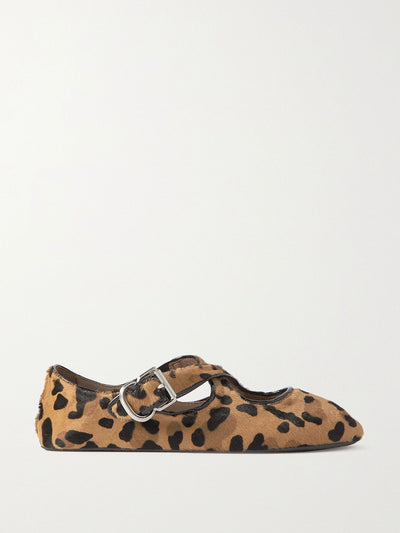 Alaïa Criss Cross patent-leather trimmed leopard-print calf hair ballet flats at Collagerie