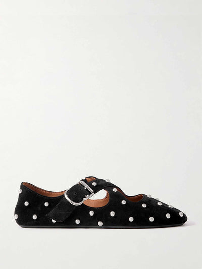 Alaïa Criss Cross studded suede ballet flats at Collagerie
